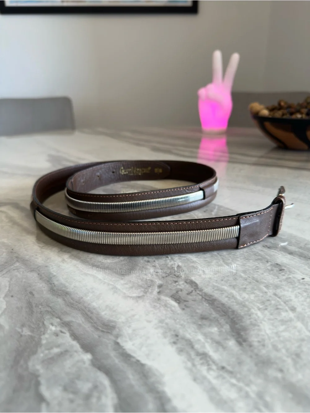 Vintage Gianni Versace Brown Leather Chain Link Overlay Belt